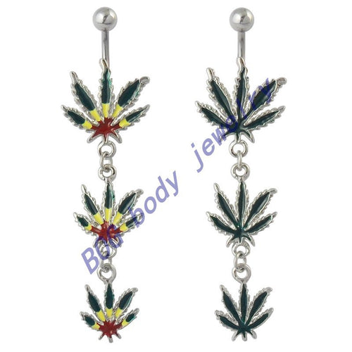 BOG- Lot 10 Pieces 14G Jamaican Rasta Pot Leaf Triple Navel Belly Ring jewelry  navel belly ring barbell piercing