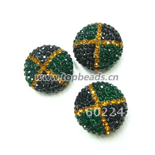 Free Shipping! New arrival Jamaican Flag Shamballa Pave Crystal Clay Oval Ball Beads, Jamaican Flag Beads, 12pcs/lot