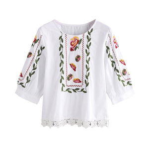 Women Lace Floral Flower Printed Blouse Casual Tops Loose T-Shirt
